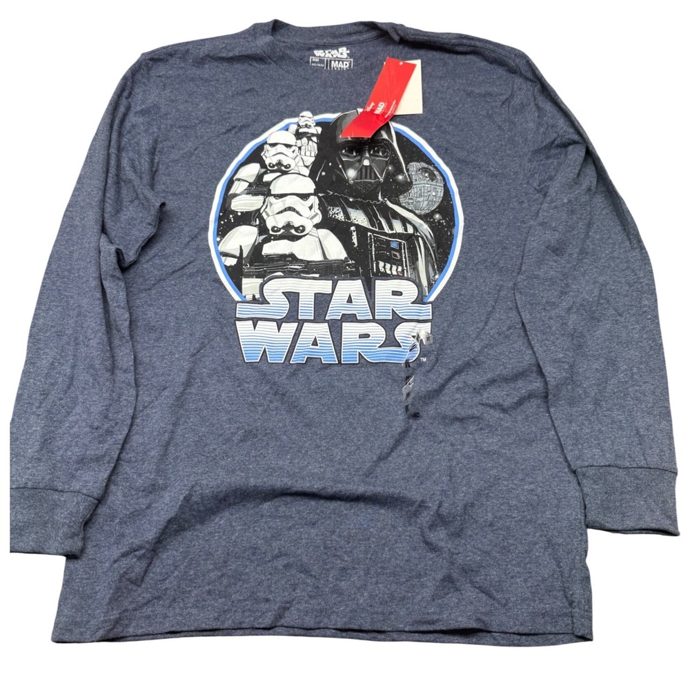 Star Wars Mad Engine Mens Darth Vader Stormtrooper Long Sleeve Shirt Blue MD NEW
